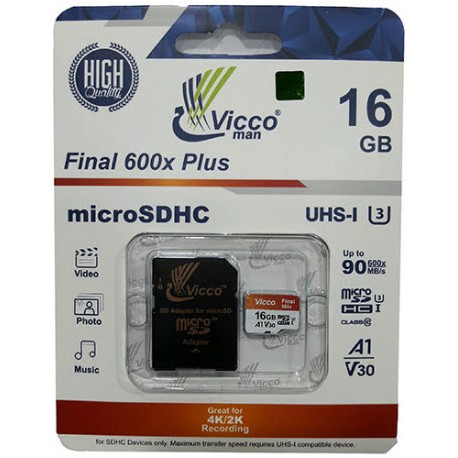 کارت حافظه microSDHC ویکومن مدل A1 V30 600X کلاس 10 استاندارد UHS-I U3 سرعت 90MBps ظرفیت 16 گیگابایت