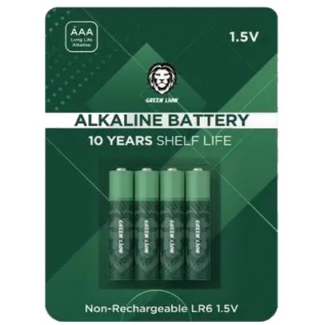 پک 4 عددی باتری نیم قلمی گرین لاین Green Lion Alkaline AAA Battrey