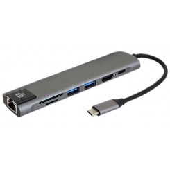 هاب 2 پورت Type C به 3.0 USB با یک پورت HDMI و LAN و درگاه کارت حافظه با قابلیت PD کی نت K-MFCMS707