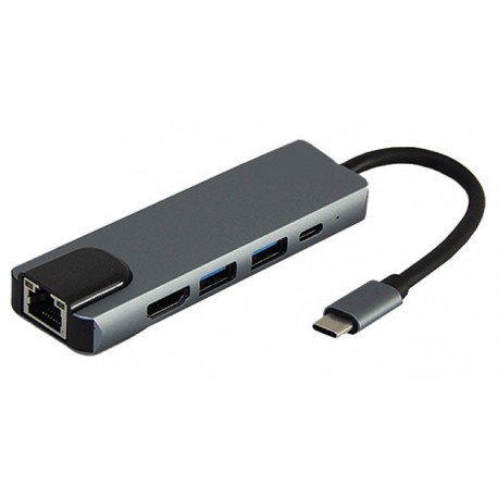 هاب 5 پورت Type C به USB 3.0 با یک پورت HDMI و Type C و LAN با قابلیت PD کی نت K-MFCMS505