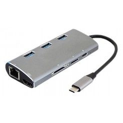 هاب 3 پورت Type C به 3.0 USB با یک پورت HDMI و LAN و درگاه کارت حافظه با قابلیت PD کی نت K-MFCMS808