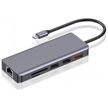 هاب 9 پورت پرودو Porodo 9 in 1 4K HDMI Ethernet USB-C Hub PD-91CHB
