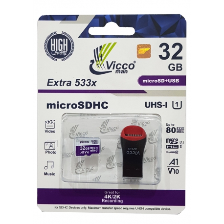 کارت حافظه/رم میکرو X533 ویکو 32 گیگابایت با رم ریدر Vicco X533 MicroSD 32GB