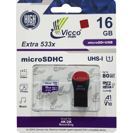 کارت حافظه/رم میکرو X533 ویکو 16 گیگابایت با رم ریدر Vicco X533 MicroSD 16GB