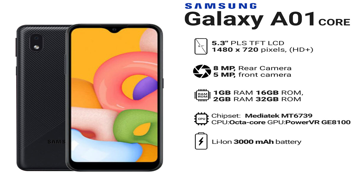 گوشی موبایل سامسونگ Galaxy A01 Core دو سیم کارت 16 گیگابایت آبی