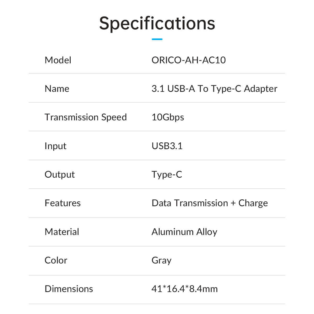 تبدیل USB3.1 به Type-C اوریکو ORICO AH-AC10