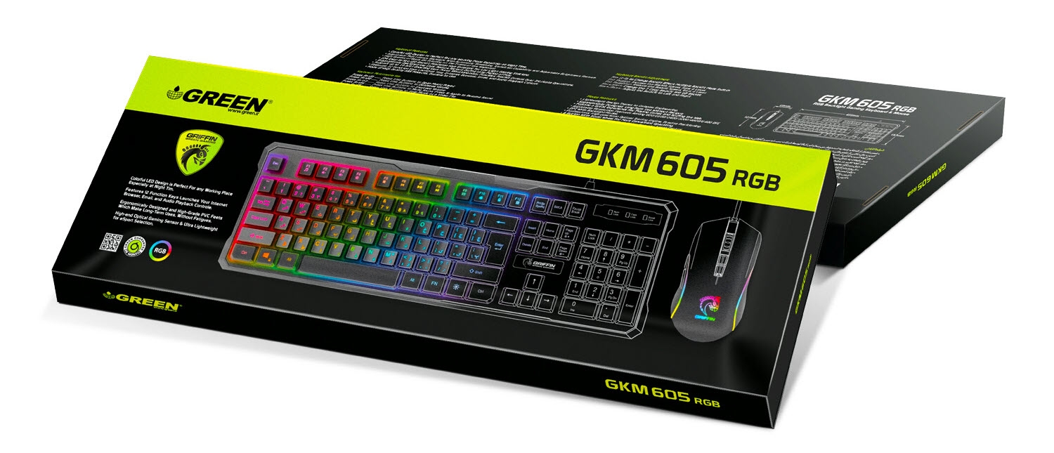 کیبورد و ماوس گیمینگ گرین Green GKM605 RGB