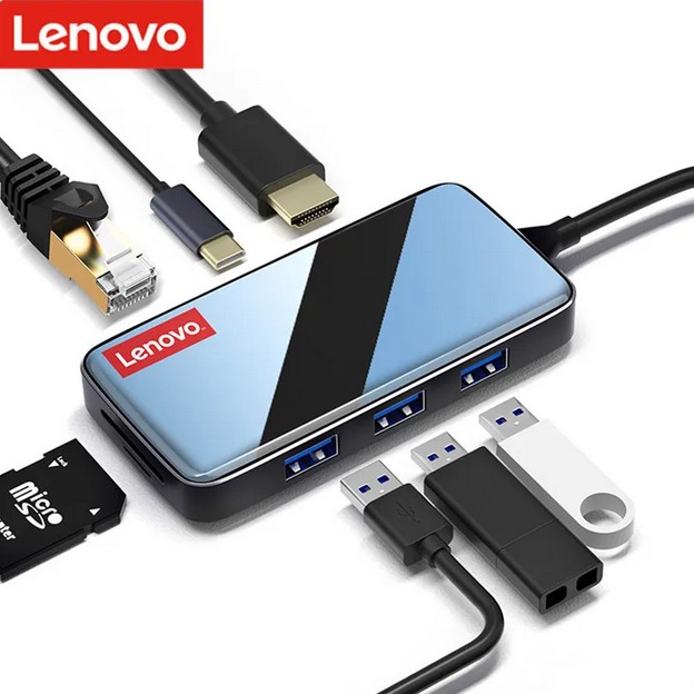 هاب و رم ریدر 8 پورت لنوو Lenovo ER08 HDMI 4K 8 in 1 USB-C hub