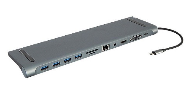 هاب 4 پورت Type C به 3.0 USB با یک پورت HDMI و VGA و LAN و میکروفون و درگاه کارت حافظه با قابلیت PD کی نت K-MFCMS1111