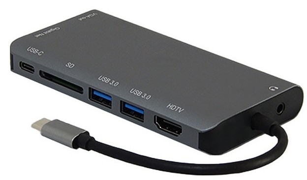 هاب 2 پورت Type C به USB 3.0 با یک پورت HDMI و Type C و VGA و LAN و درگاه کارت حافظه با قابلیت PD کی نت K-MFCMS908