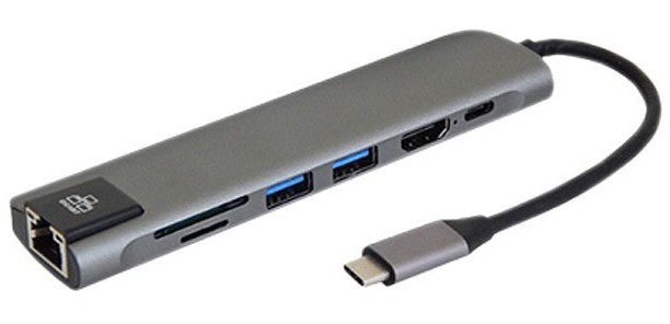 هاب 2 پورت Type C به 3.0 USB با یک پورت HDMI و LAN و درگاه کارت حافظه با قابلیت PD کی نت K-MFCMS707
