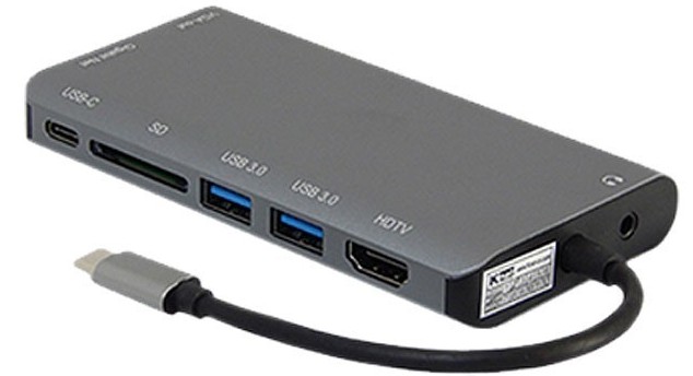 هاب 2 پورت Type C به 3.0 USB با یک پورت HDMI و VGA و LAN و درگاه کارت حافظه با قابلیت PD کی نت K-MFCMS1011