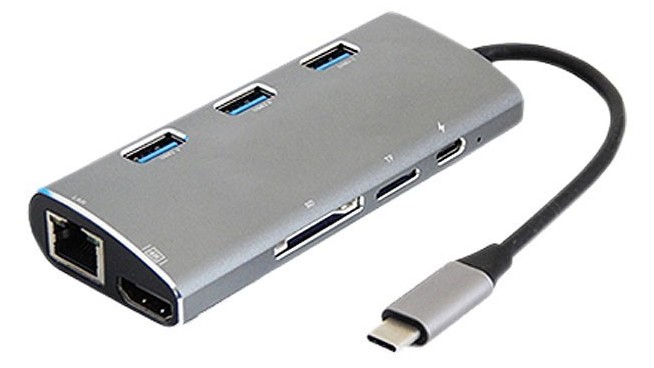 هاب 3 پورت Type C به 3.0 USB با یک پورت HDMI و LAN و درگاه کارت حافظه با قابلیت PD کی نت K-MFCMS808