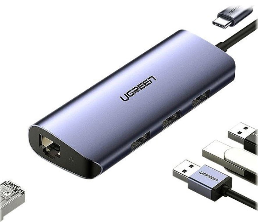 هاب 4 پورت Type C به USB 3.0 با پورت LAN یوگرین 60717 Ugreen CM252