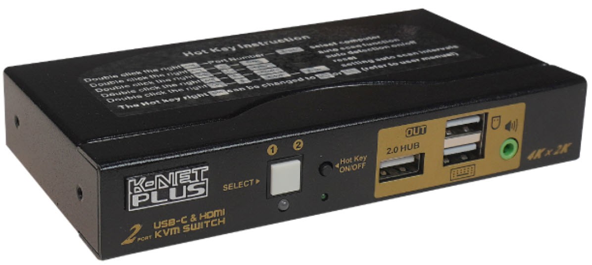 کی وی ام سوئیچ 2 پورت Type C و HDMI اتوماتیک همراه کابل کی نت پلاس KP-SWKCHD02
