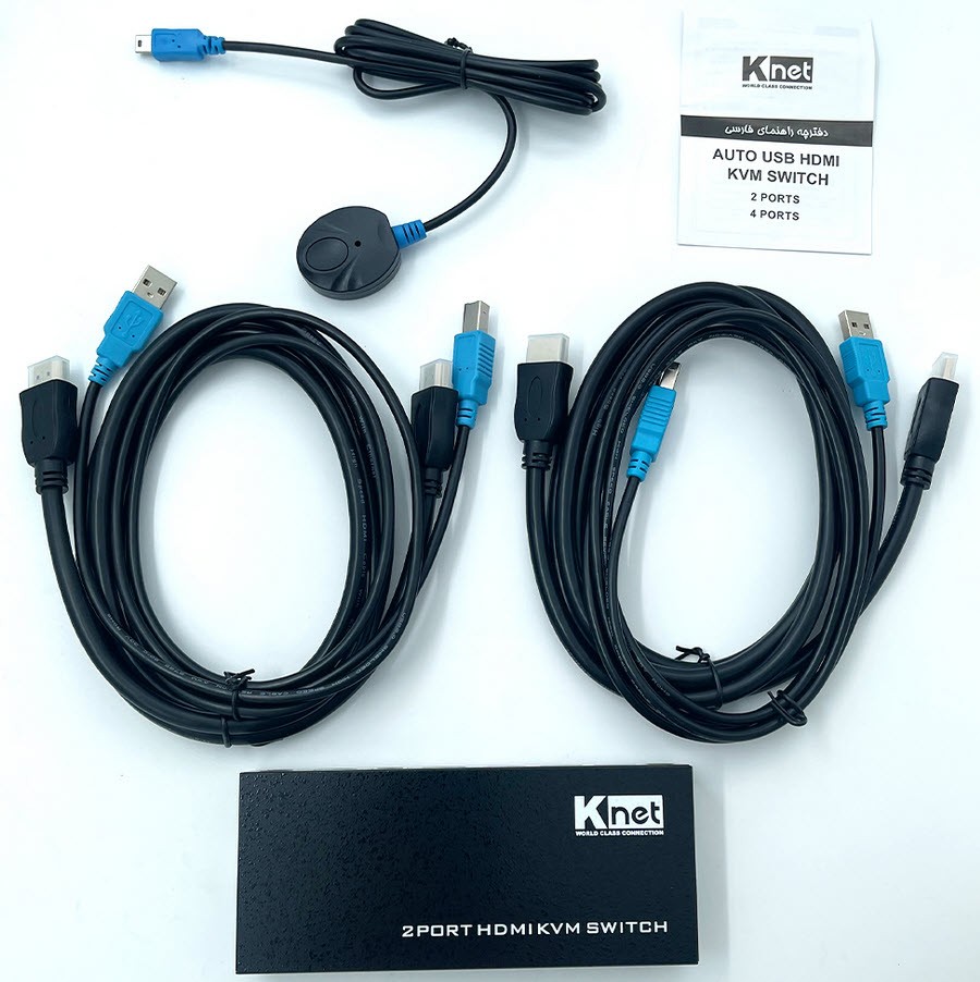 کی وی ام سوئیچ 2 پورت HDMI اتوماتیک همراه کابل کی نت K-SWKH402
