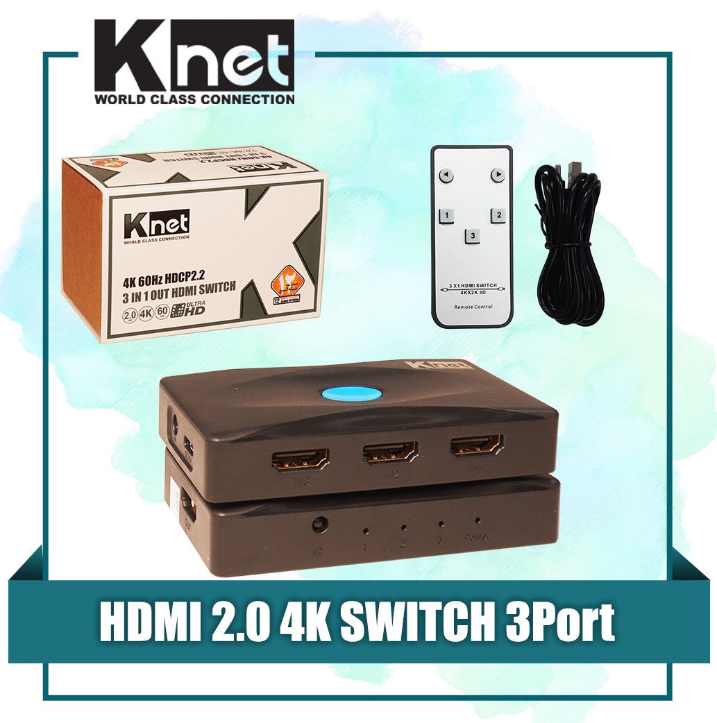 سوئیچ 3 پورت HDMI کی نت Knet K-SWHD2003 با ریموت کنترل