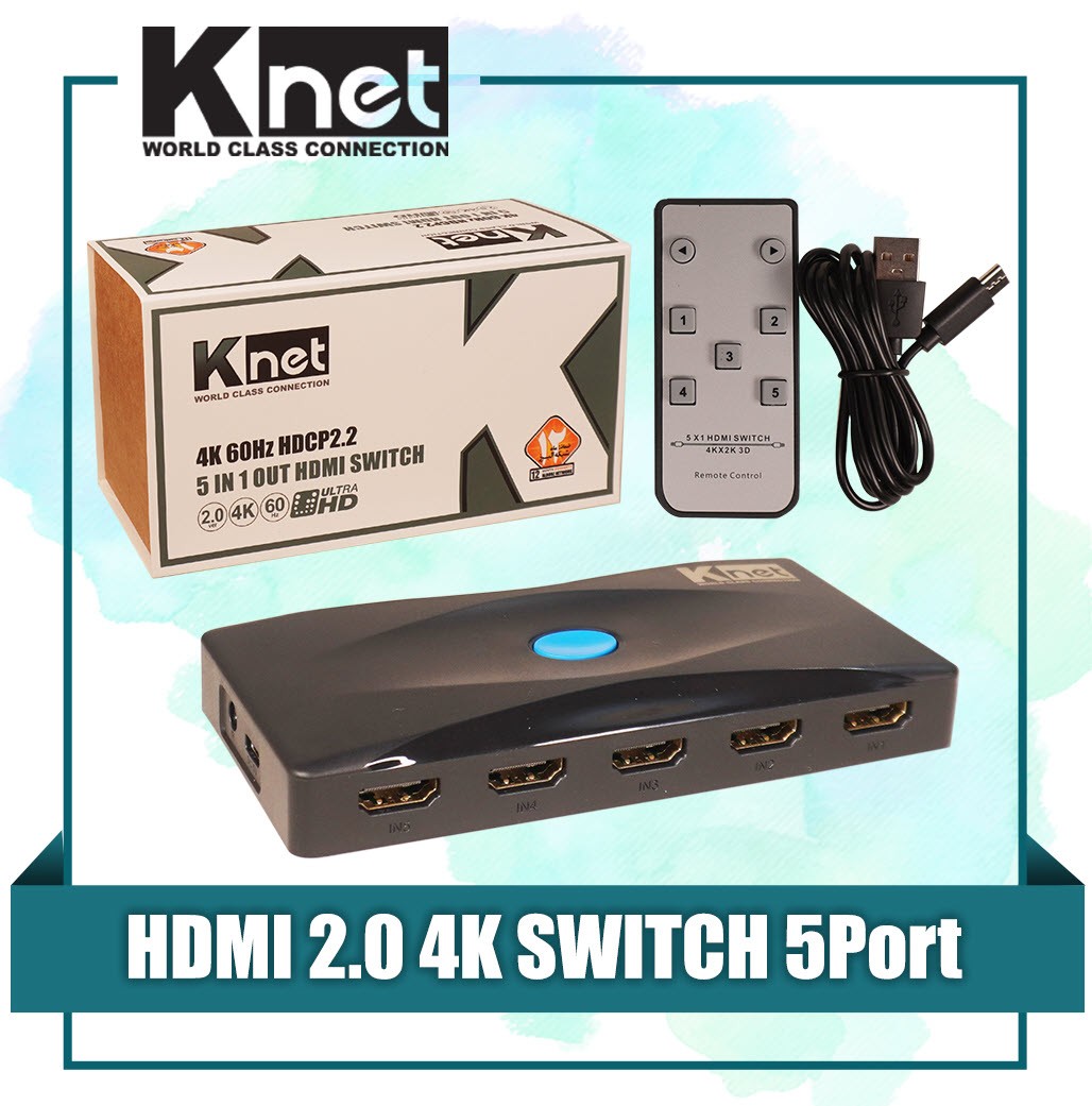 سوئیچ 5 پورت HDMI کی نت Knet K-SWHD2005 با ریموت کنترل