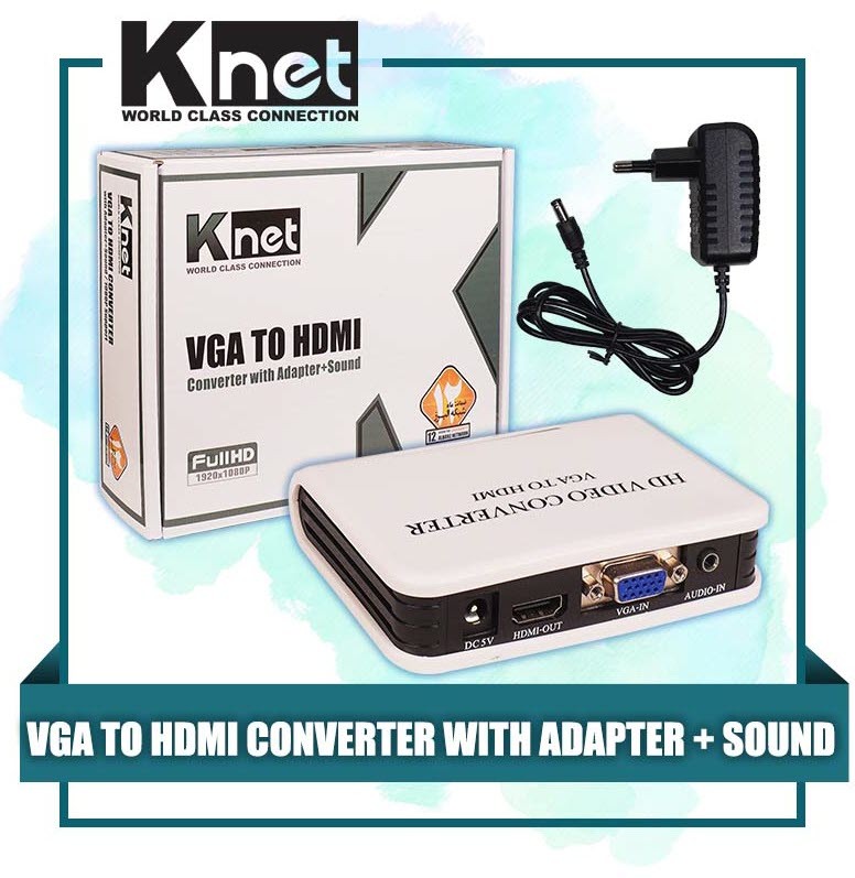 تبدیل VGA به HDMI کی نت Knet K-COVGA2HD همراه آداپتور