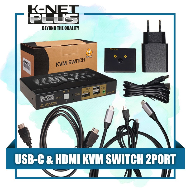 کی وی ام سوئیچ 2 پورت Type C و HDMI کی نت پلاس Knet Plus KP-SWKCHD02